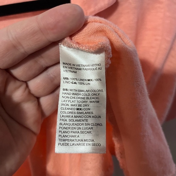 Chicos 100% Linen Easy Henley Top size 3 us xxl peach salmon coral pink beach - Picture 6 of 7